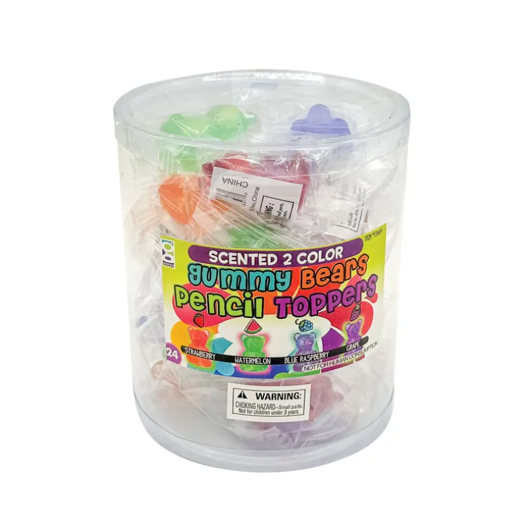 Scented 2-Color Gummy Bear Pencil Toppers - 24 per tub